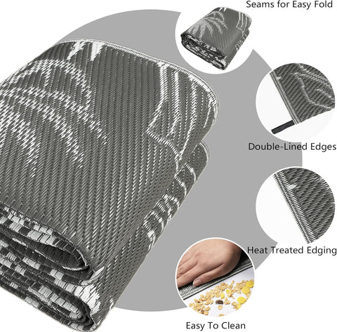 Buiten Vloerkleed - Buitenkleden - Buitentapijt - Opvouwbaar - UV-bestendig - Waterdicht - Buitenmatten - voor Buiten - Balkon - Strand - Picknick -Terras - Rechthoekig - 270 x 365 cm - Grijs