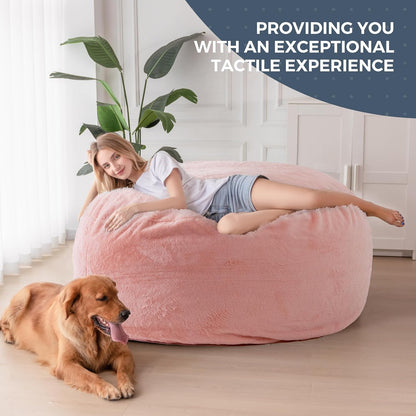 MAXYOYO Bean Bag Bed Convert Bean Bag to Bed Foam Sofa with Shaggy Cover and Fluffy Filling for Adults, Teenagers and Guests (Pink,King Size)