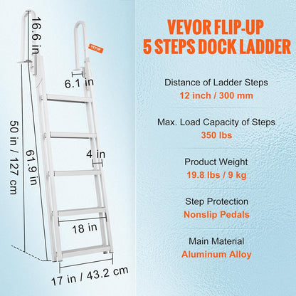 <font dir="auto" style="vertical-align: inherit;"><font dir="auto" style="vertical-align: inherit;">        VEVOR Folding Dock Ladder, 5 Steps, 158kg, Aluminum Pontoon Boat Ladder with Wide Step and Anti-Slip Rungs, Floating Ladder for Boarding Ships/Sea/