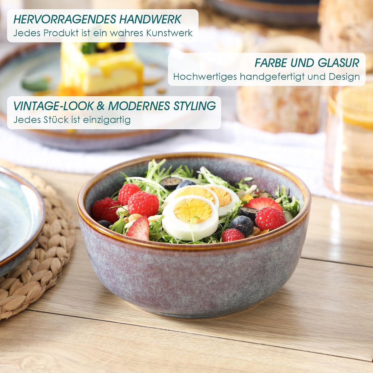 vancasso PLAYA Servies voor 6 personen, 18-delig, reactief glazuur, tafelservies voor 6 personen, modern, aardewerk serviesset, bevat kom, dessertborden en platte borden, vaatwasmachinebestendig