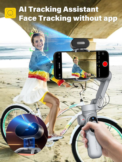 Gimbal Stabilizer voor Smartphone AI-tracking (geen app), 3-assige gimbal met OLED-display/ingebouwd licht, stabilisator voor iPhone en Android, AOCHUAN X Pro Grey AI-versie