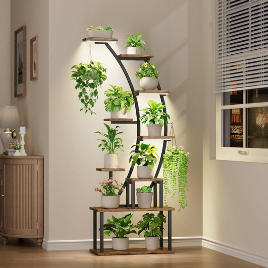 Plantenstandaard kweeklampen 160 Cm – Plantenrek – Plantenhouder – Bloemenstandaard – Displayplank – 9-Laags Hoekmodel – Volspectrum Kweeklampen – Metalen Frame Met Waterbestendige Planken