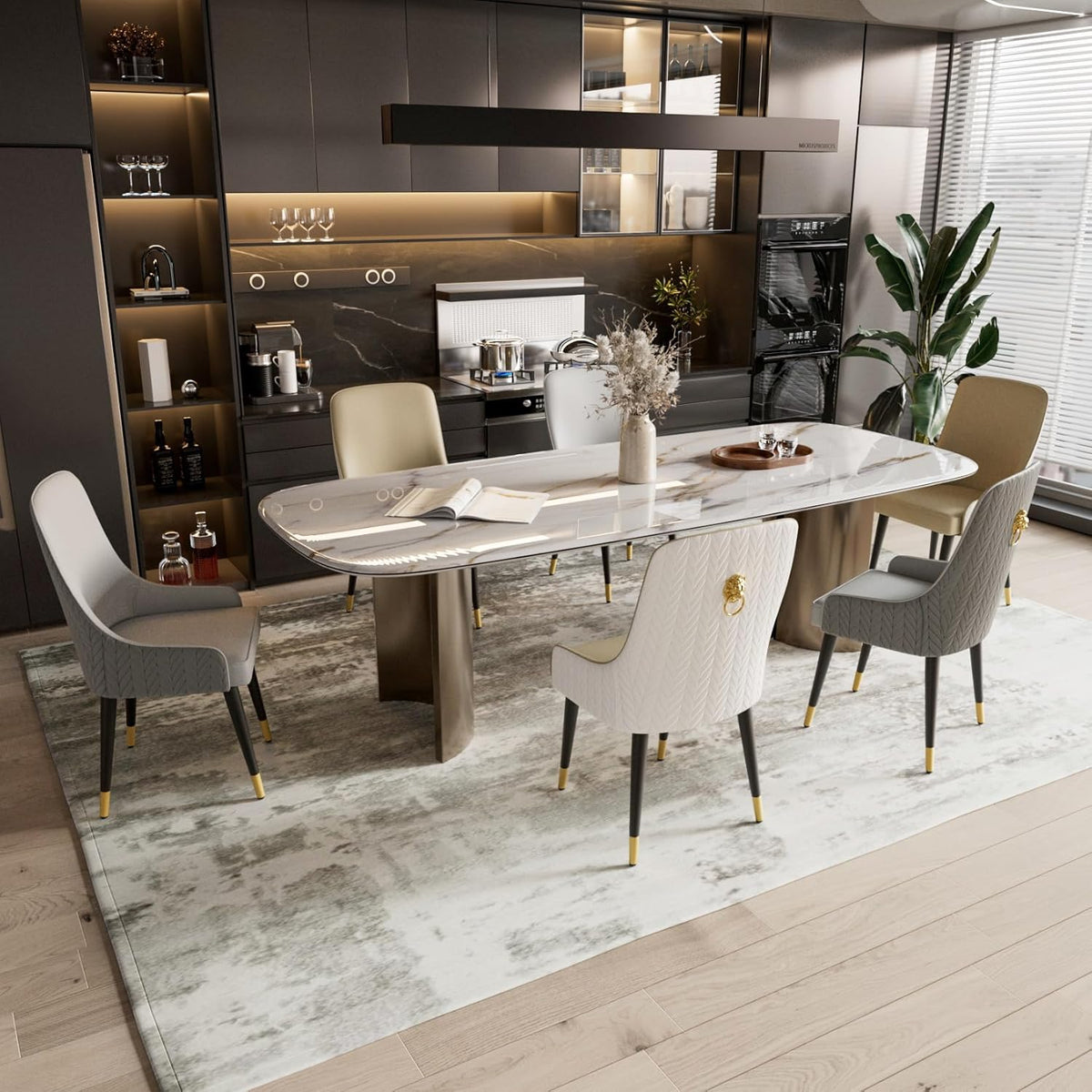 FATIVO Eetkamerstoelen, 2 stuks, luxe leer, gestoffeerd, kunstleer, hoge rugleuning, Scandinavisch, modern, comfortabel (beige)