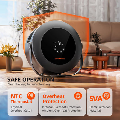 Spider Farmer Ventilatorkachel, 540 W, intelligente temperatuurregeling, energiebesparend, stil, 4 modi en 24 uur timer, 10 PTC-verwarming en ventilatiebuis, geschikt voor plantenruimtes en