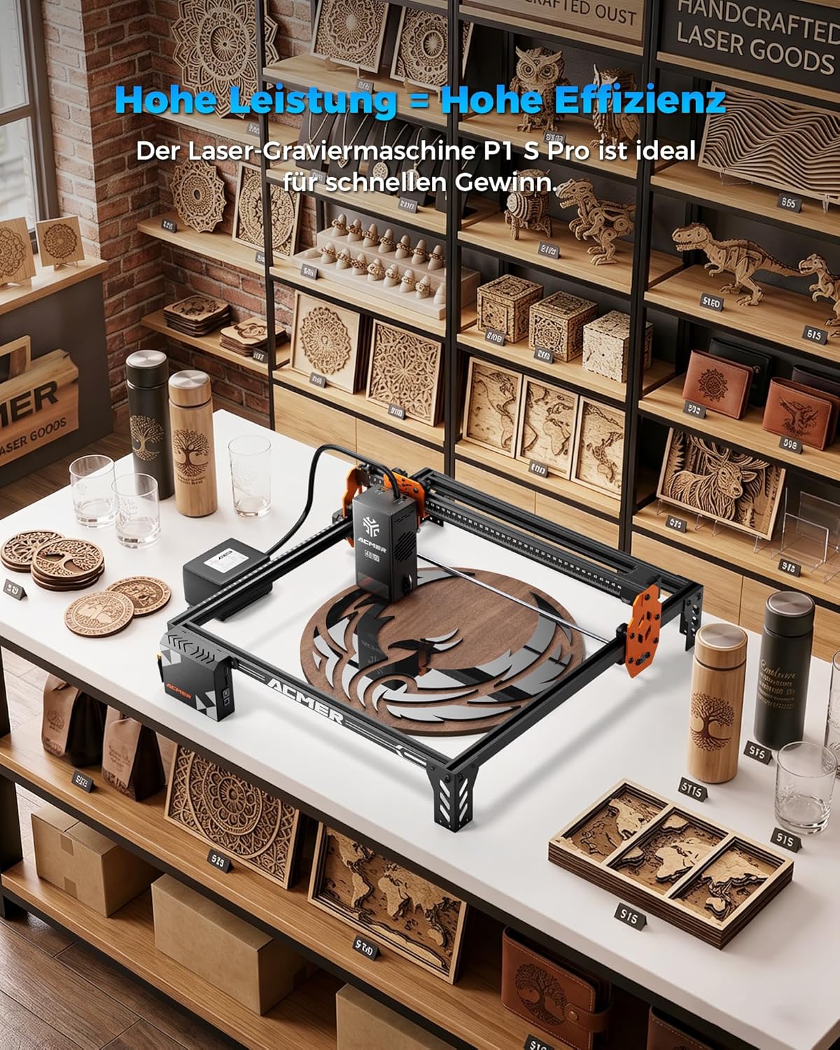 P1 S Pro 36W lasersnijder, lasergraveermachine met 25L luchtpomp, graveergebied van 380 × 350 mm, 144W vermogen, lasergraveermachine voor hout, leer en metaal.