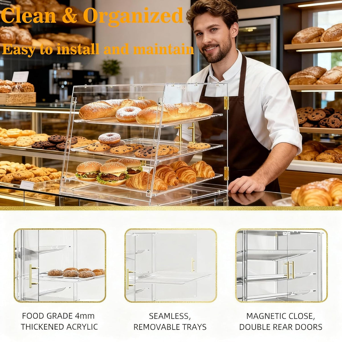 Commerciële Countertop Bakkerij Vitrine met Achterkant Magnetische Deuren, 20 "x 17" x 16.7" Gebak Vitrine Voedsel Vitrinekast voor Cake Donut