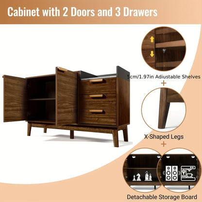 Opbergkast – Kast – Opbergmeubel – Dressoir – Kastje – Modern Klassiek – Bamboe Met Marmerlook Blad – Vrijstaand Ruimtebesparend Bruin