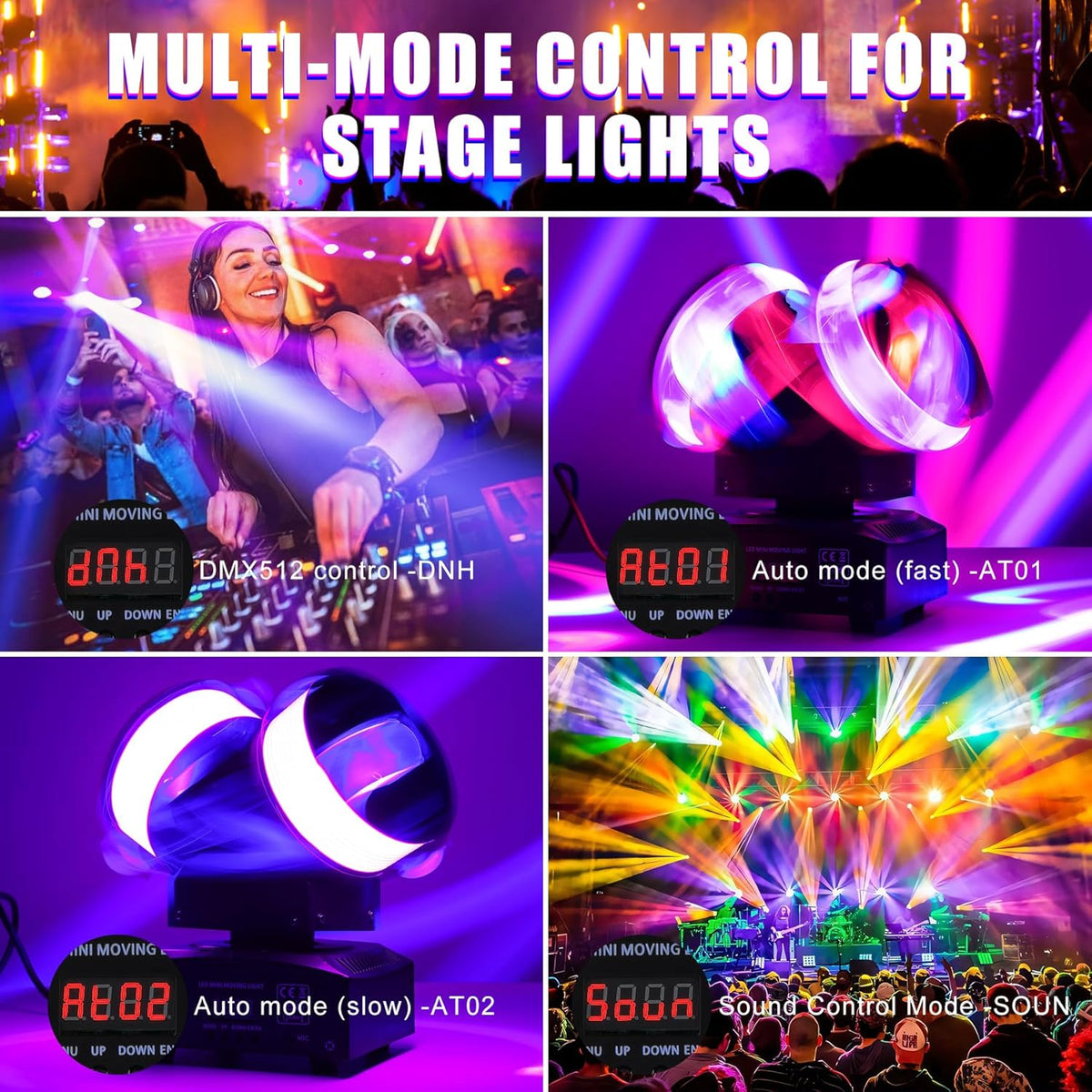 120W Disco Light – Dubbele Kop Feestlamp – Party Licht – DJ Licht – Podiumverlichting – RGBW LED Stralen – 540° Draaibaar – DMX512 Controle