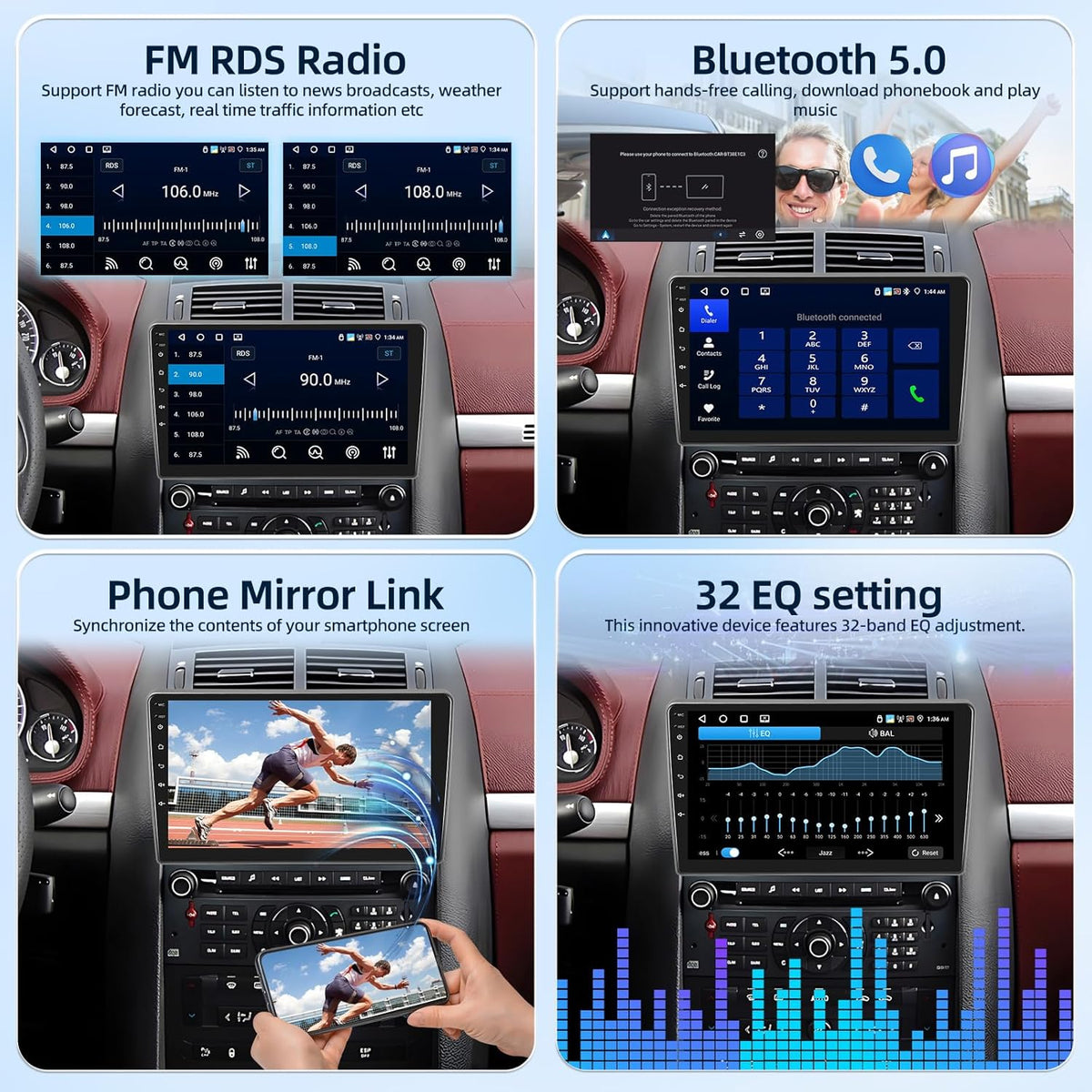 [4G+64G] Android Car Radio for Peugeot 407 2004-2011 with Wireless Carplay & Android Auto, 9 inch IPS Touch Screen Car Stereo with GPS, WiFi, 32EQ, Bluetooth 5.0, FM/RDS Radio
