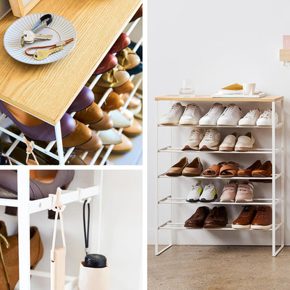 YAMAZAKI Schoenenrek met houten bovenplank - Tower - wit