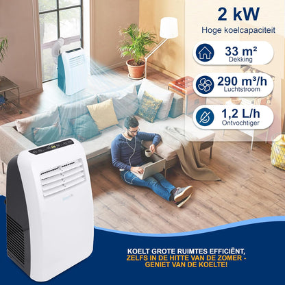 Mobiele Airconditioner Wit – Draagbare Airco, Mobiele Airco, Airconditioner, Airco Zonder Vaste Installatie – 7000 BTU Voor Ruimtes Tot 32 M² – 3-In-1 Koelen, Ontvochtigen En Ventileren