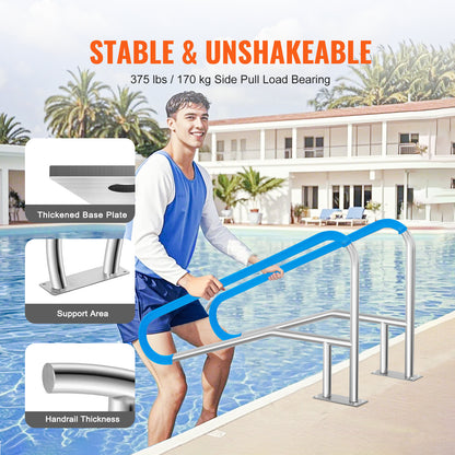 Zwembadtrap – Zwembadbeugel – Zwembadhandgrepen – Zwembadleuning – Zwembadrail – RVS 304 Roestvrij Staal – Set Van 2 Stuks 55x32 Inch
