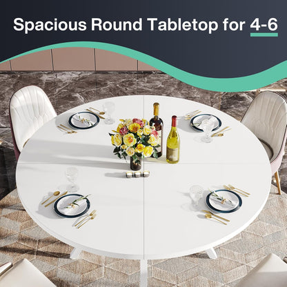 Tribesigns Round Dining Table, 120 cm Large Kitchen Tables for 6-8 People, Modern Style with Metal Legs for Dining Room, Kitchen, Cafe (Table Only)