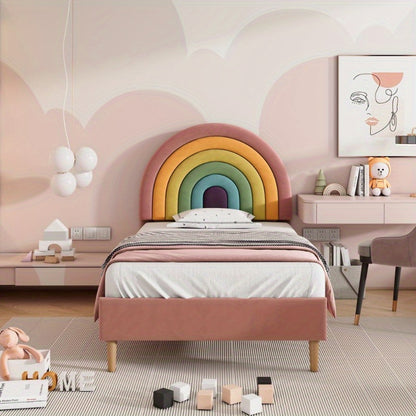 Roze Fluwelen Bed – Eenpersoonsbed – Stijlvol Bed – Slaapbank – Twijfelaarbed – Verstelbare Rugleuning – Lattenbodem – 90x200 cm – Houten Ondersteuning