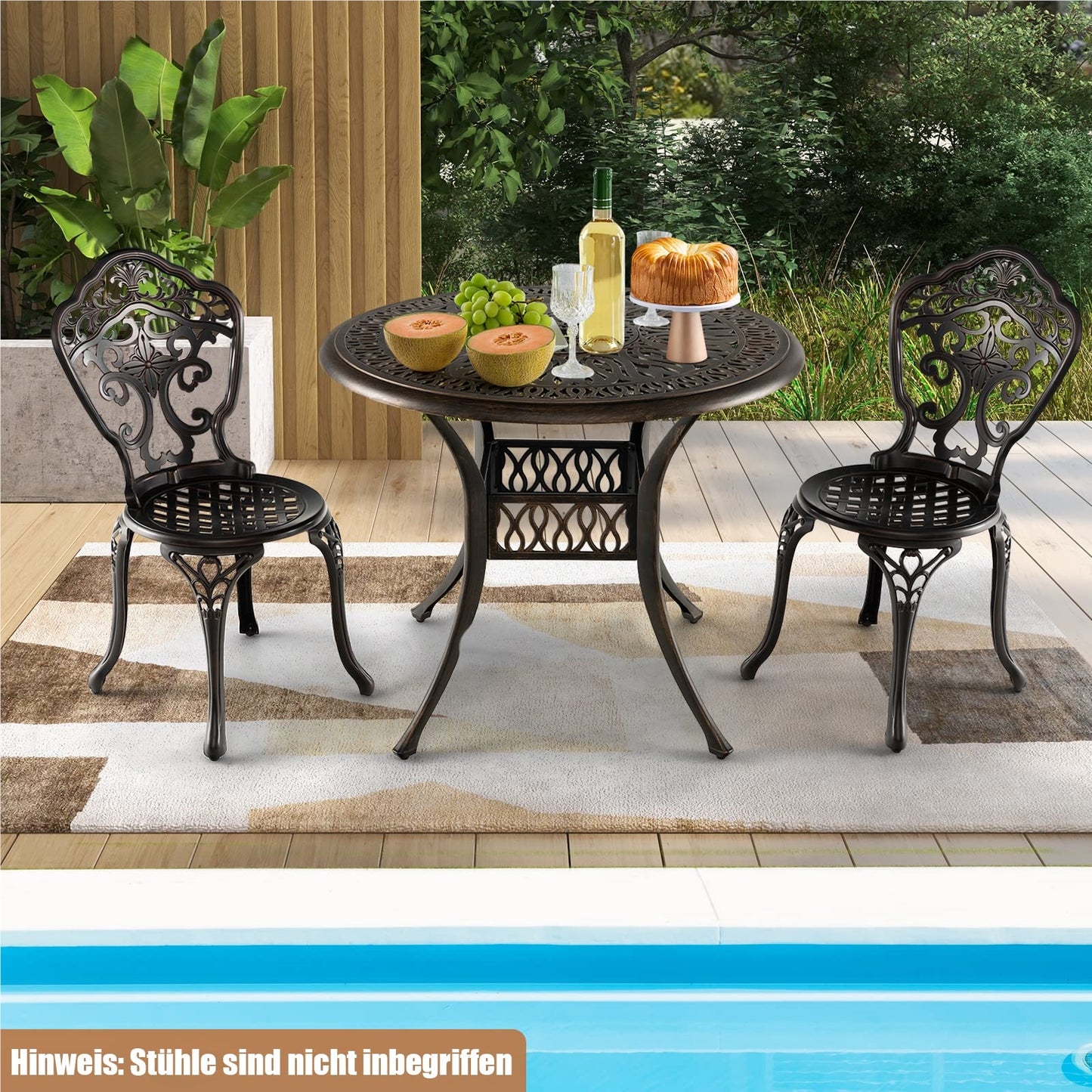 Tuin Tafel – Balkontafel – Terrastafel – Bistrotafel – Loungtafel – Rond Aluminium Gietwerk – 90 cm Ø – Weerbestendig Antiek Bruin