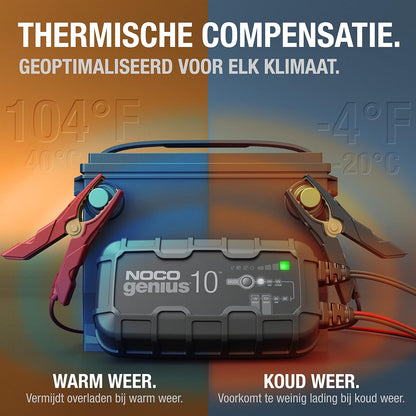 NOCO GENIUS10EU, 10A Automatische Oplader, 6V en 12V Batterijlader, AGM, SLA, Gel en Lithium Auto-Acculader, Onderhoudslader, Druppellader en Desulfator - Auto, Motorfiets, Boot, SUV, ATV, RV, Camper