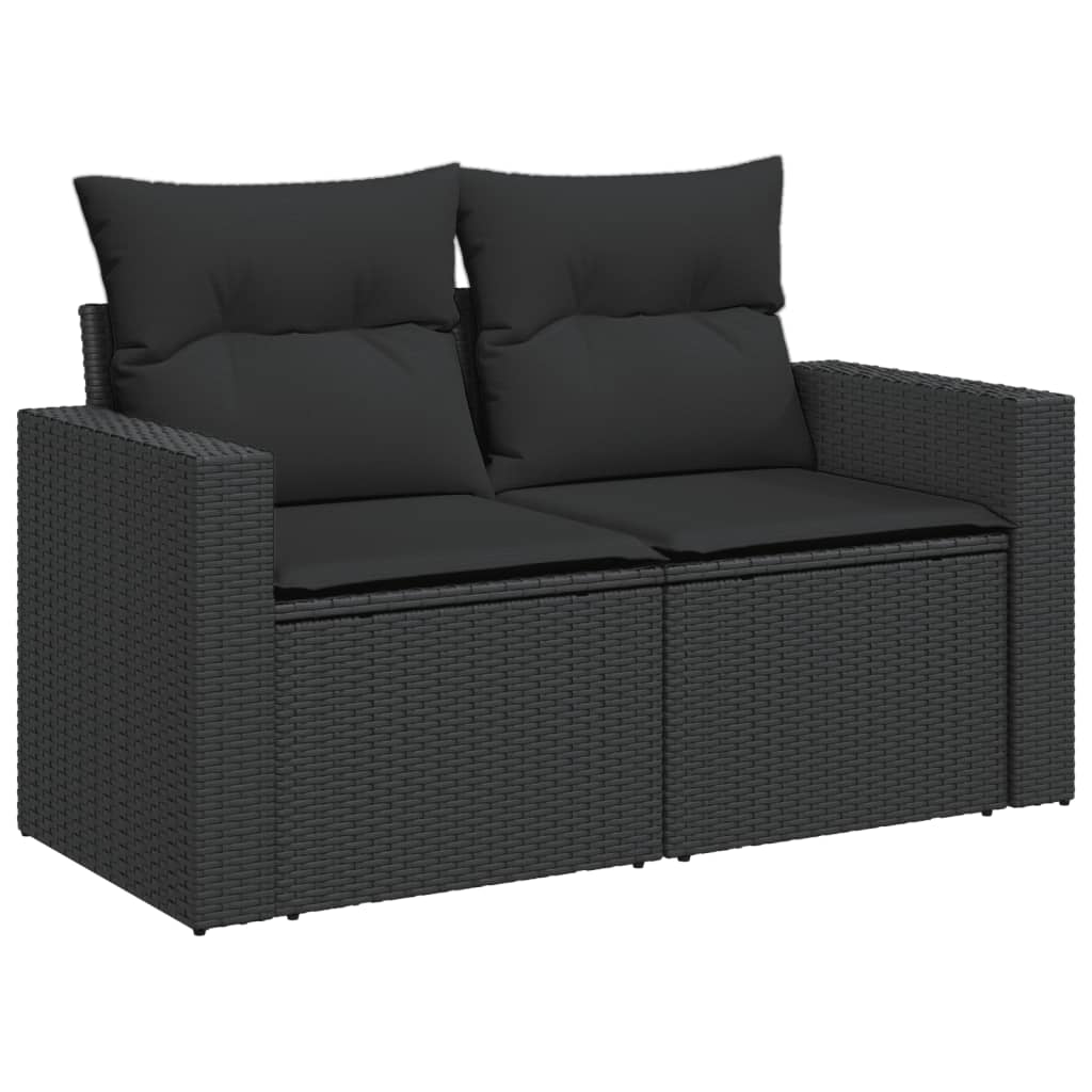 2-Persoons Tuinbank – Buitenbank – Rieten Bank – Loungeset Bankje – Tuinmeubel Bank – Weerbestendig Poly Rattan – Comfortabele Dikke Kussens – Zwart Frame Crème Kussens