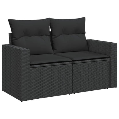 vidaXL Garden Bench with Cushions, 2-Seater, Poly Rattan