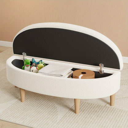 Opbergbank – Zitbank – Opbergkist – Bankje – Halbank – Witte Fleece Bekleding – Massief Dennenhouten Poten