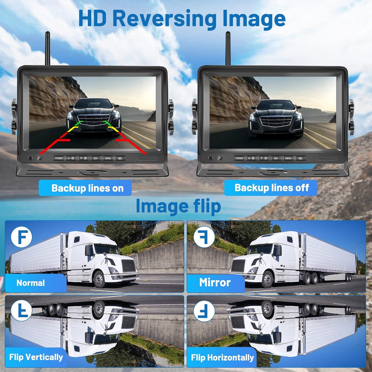 Hikity Nieuwe AHD draadloze digitale achteruitrijcamera met 7 inch IPS-scherm en waterdichte nachtzichtcamera achteruitrijcamera voor 12-36V auto, vrachtwagen, camper, aanhanger