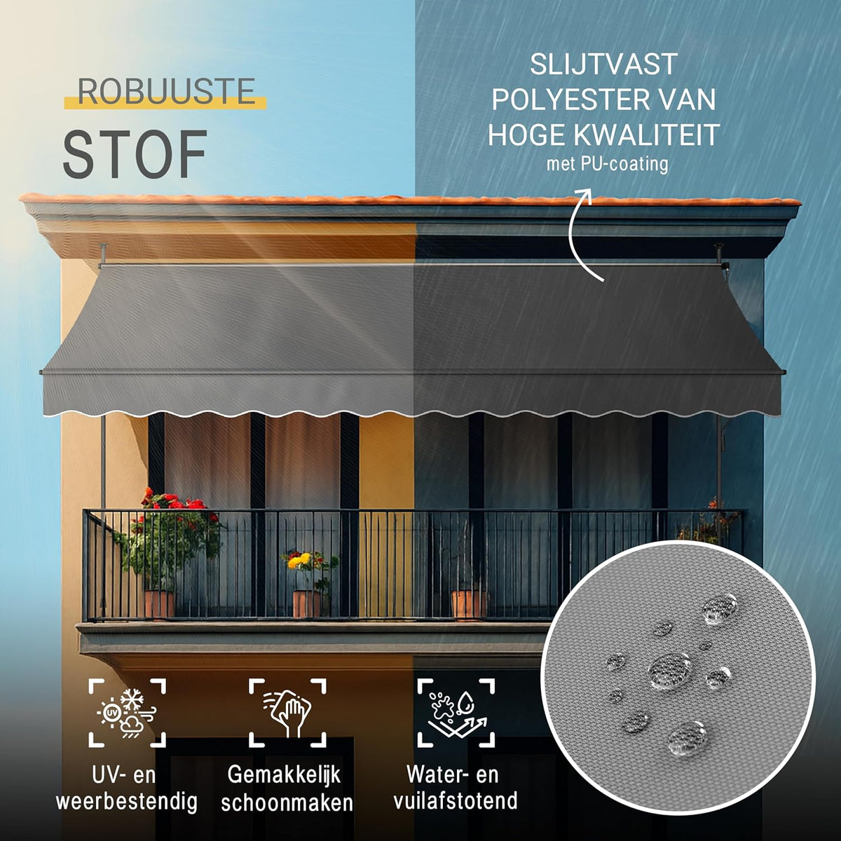 Sol Royal Zonwering 3m Breed Zonder Boren – Klemluifel met Handslinger – UV-bestendige Balkonzonwering voor Klemmen Weerbestendig voor Tuin Terras Staande Zonwering Antraciet – BM3