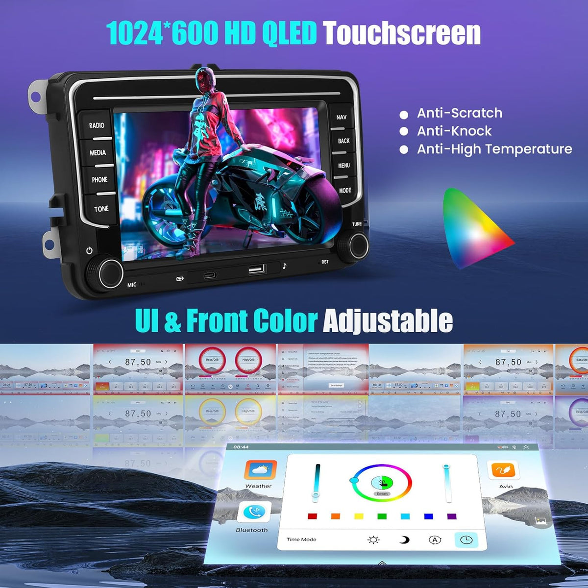 8 Core Qualcomm Android 15 4+64G Radio Pantalla voor VW Golf Skoda Polo Passat Tiguan Touran met Wireless Carplay en Android Auto, 7 inch scherm met Mirror Link Radio FM/RDS GPS WIFI BT