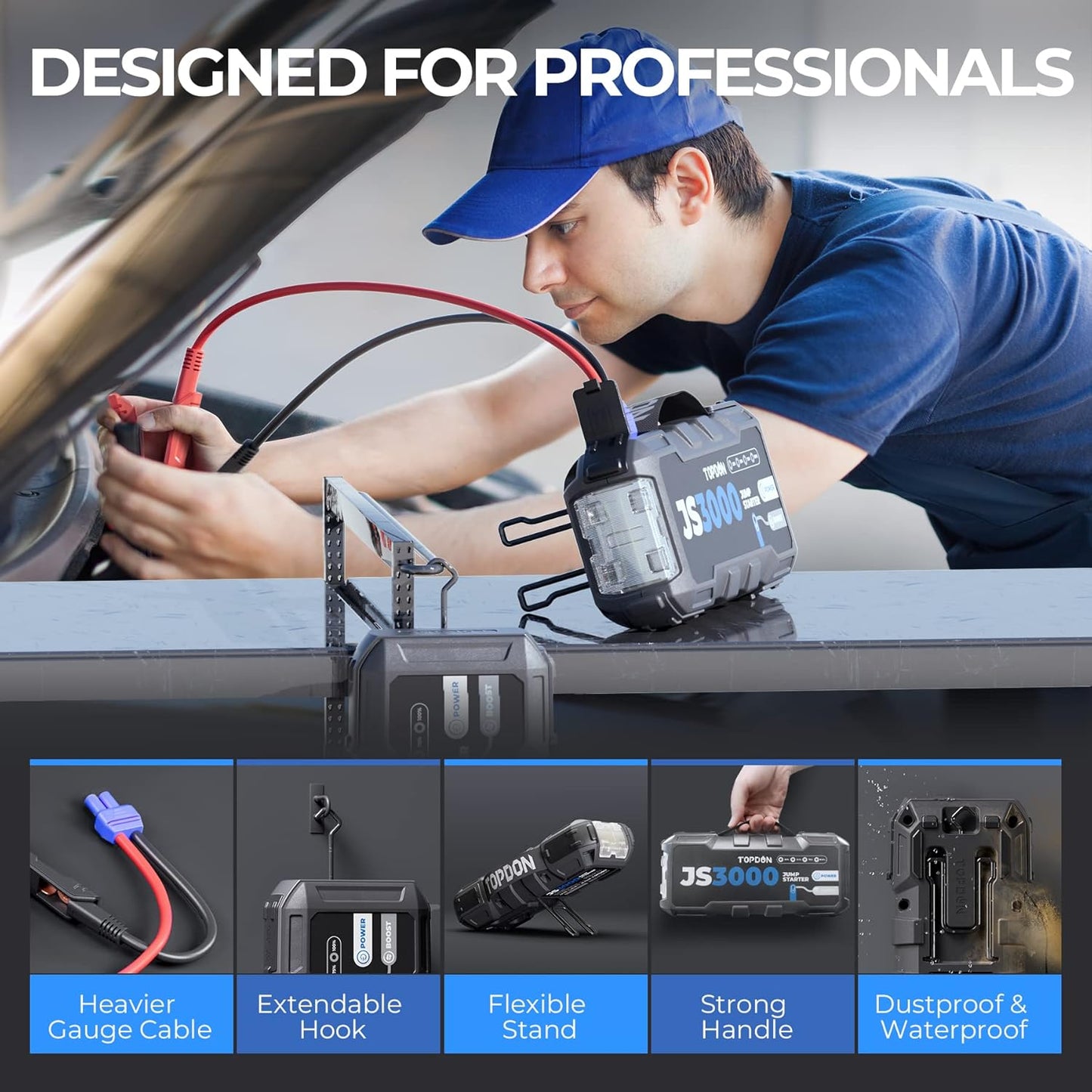 Jump starter voor 12V voertuigen – Auto starthulp – Booster – Accubooster – Startbooster – 3000A Piekstroom – 24000mAh Capaciteit