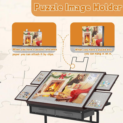 G TALECO GEAR Puzzeltafel 1500 stukjes, verstelbare puzzelplank met vijf naar boven gerichte hoeken en laden