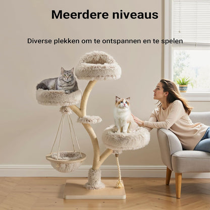 Krabpaal – Kattenboom – Krabmeubel – Klimpaal – Kattenmeubel – 130 cm Hoog – Sisal Met Pluche Ligvlakken