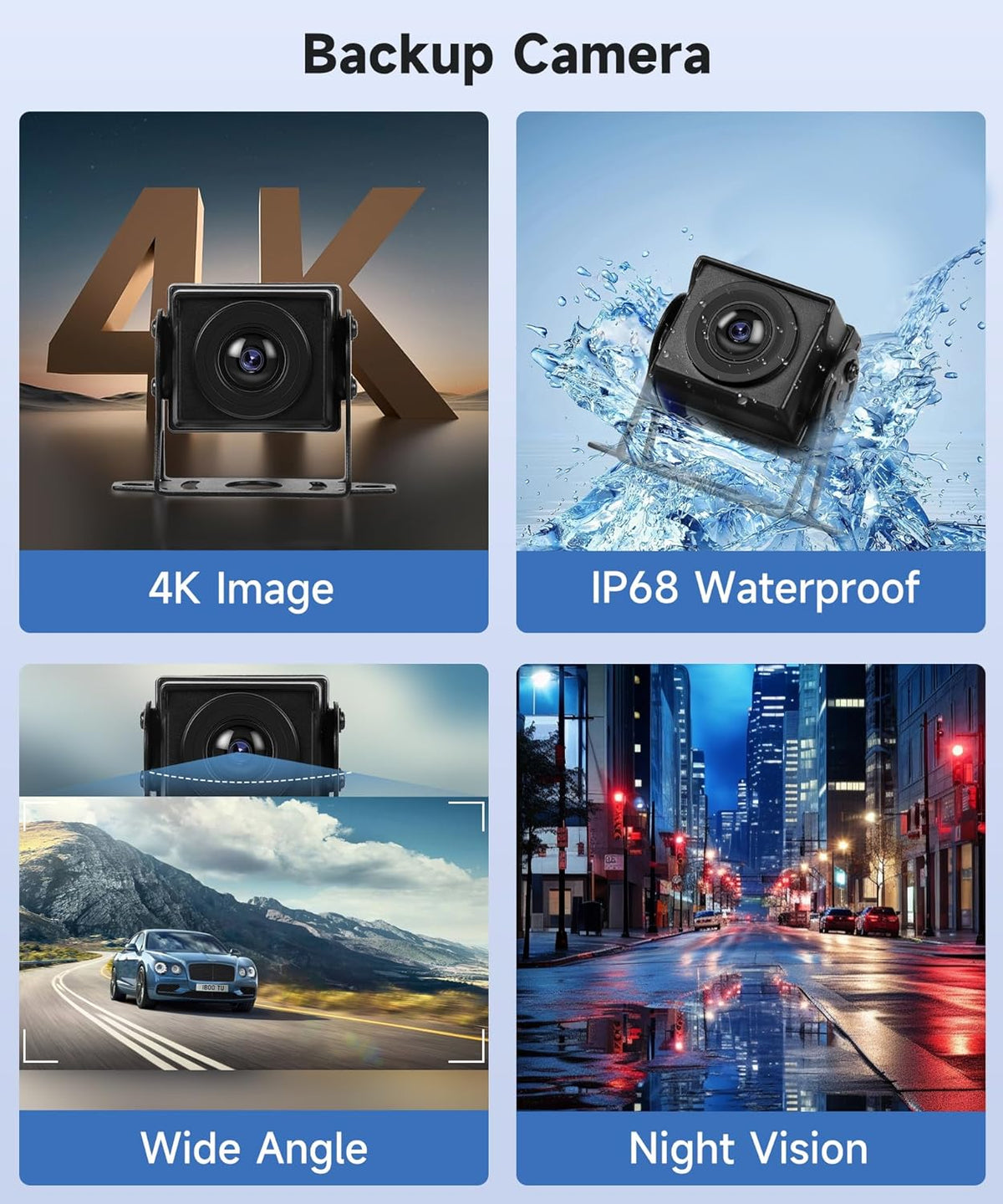 4K achteruitrijcamera 4 camera's set met draadloze Carplay Android Auto, 10,36 inch monitor 4 gesplitste schermen, Bluetooth/FM-zender/Loop Video/WiFi Video/Parkeermonitor voor Truck/Bus/Van/Caravan