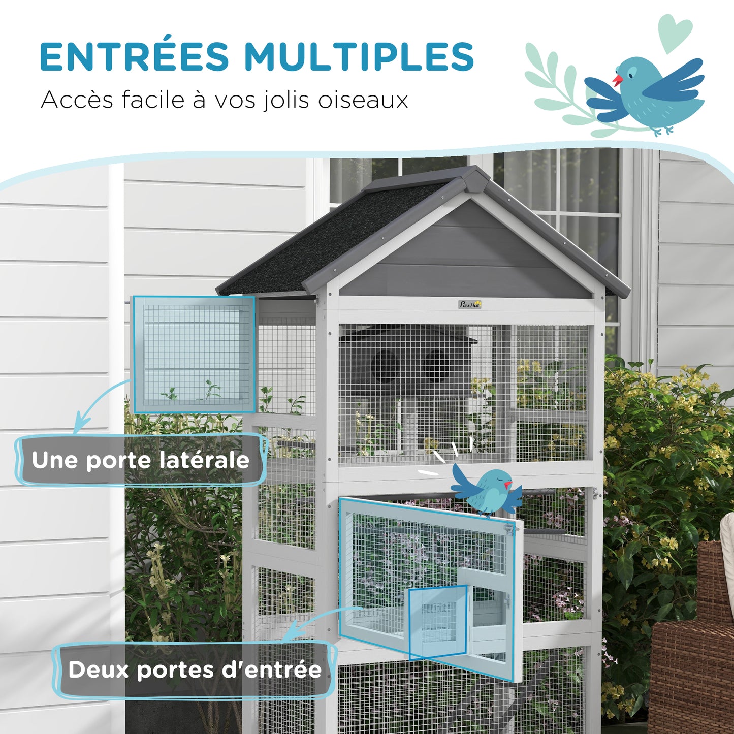 Vogelkooi – Papegaaienkooi – Parkietenkooi – Vogelvolière – Vogelhuis – Ruim 92x52x171 cm – Waterdicht Asfalt Dak
