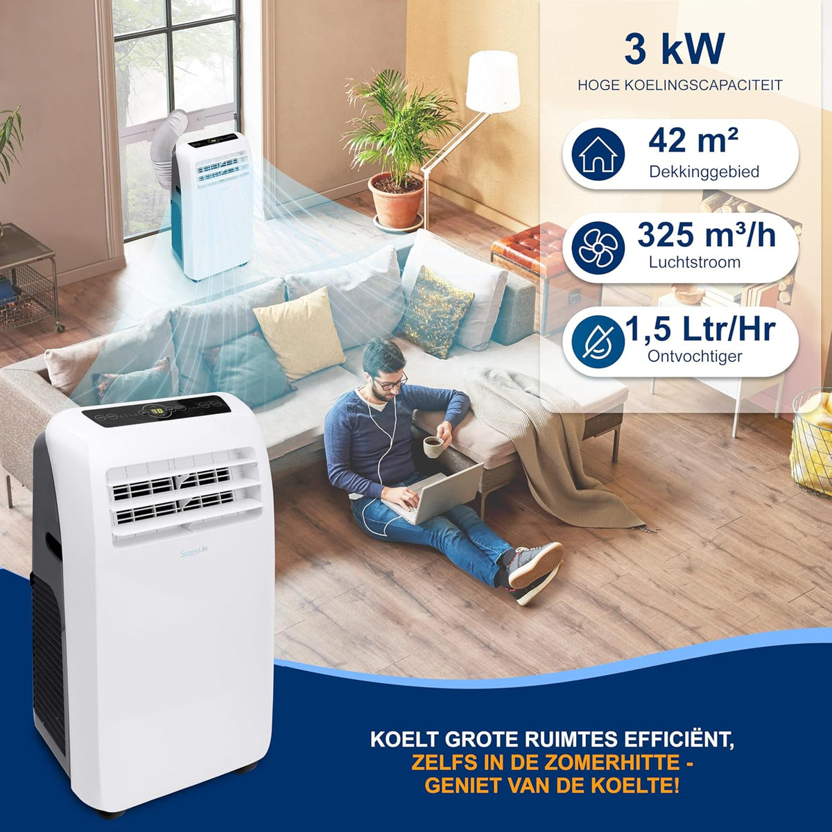 Serenelife Mobile Air Conditioner, Portable 4-in-1 Air Conditioner with Built-in Dehumidifier Function, Mobile Air Conditioner with Fan Mode, Remote Control, Complete Window Mount Exhaust Kit, White - QUORE
