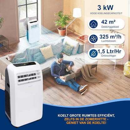 Serenelife Mobile Air Conditioner, Portable 4-in-1 Air Conditioner with Built-in Dehumidifier Function, Mobile Air Conditioner with Fan Mode, Remote Control, Complete Window Mount Exhaust Kit, White - QUORE