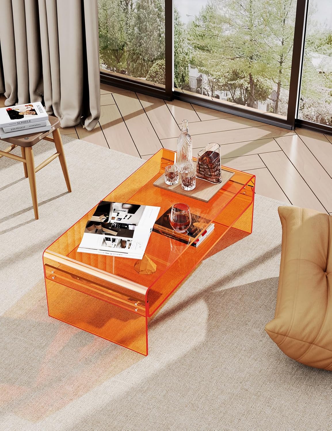 Acryl Salontafel, Transparant Helder Acryl Tafel (Oranje, 50 cm)
