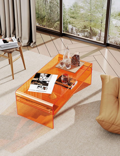 Acryl Salontafel, Transparant Helder Acryl Tafel (Oranje, 50 cm)
