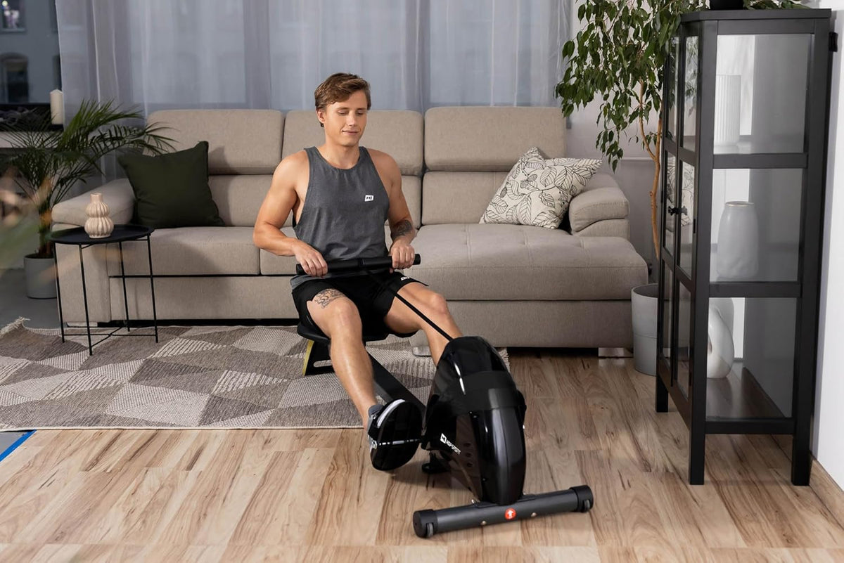 Hop-Sport Magnetic Rower HS-030R Boost, 10 Levels Of Silent Magnetic Resistance, Flywheel 9kg, Indoor Foldable Rowing Machine, LCD Monitor and Transport Wheels, for Home Use, max. 120kg - QUORE