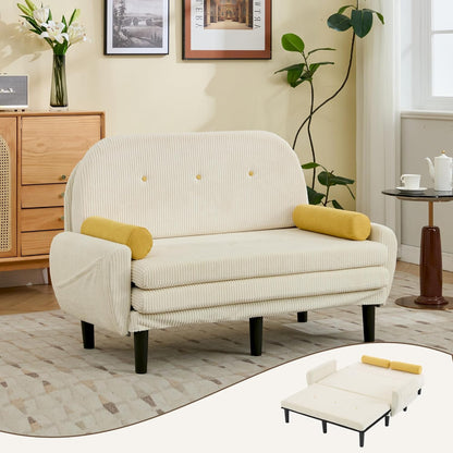 Corduroy Loveseat – 2-Zits Bank – Slaapbank – Fauteuil – Lounger – Verstelbare Rugleuning – Opbergruimte Onder Zitvlak