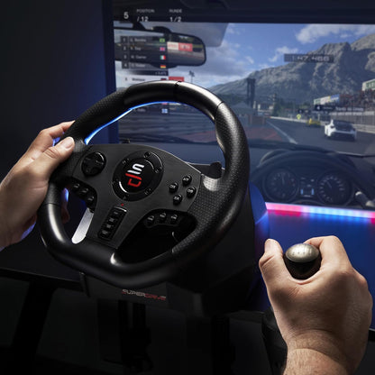 Racestuur – Racing Stuur – Game Stuur – Sim Racing Stuur – Handmatig 5 Versnellingen – 3 Pedalen met Peddelshifters – 270° Rotatie – Programmeerbaar Voor Xbox PS PC