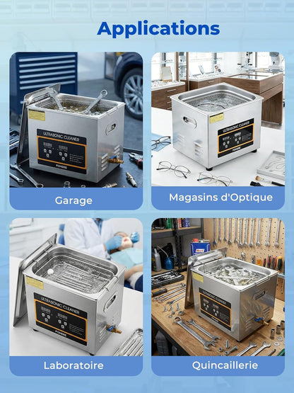 Ultrasone reiniger, 240 W, 304 roestvrij staal, met verwarmingstimer, professioneel digitaal laboratorium, ultrasone onderdelenreiniger, voor het reinigen van sieraden, brillen en auto-onderdelen (10