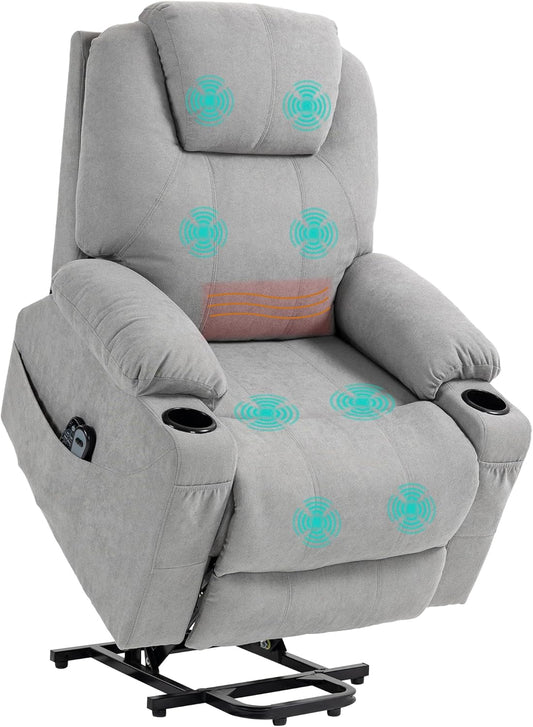HOMCOM Electric TV Chair with Stand Up Aid, Reclining Function, Heating Function, 1 Motor, TV Chair with Massage Function, Pocket Spring System, Light Grey - QUORE