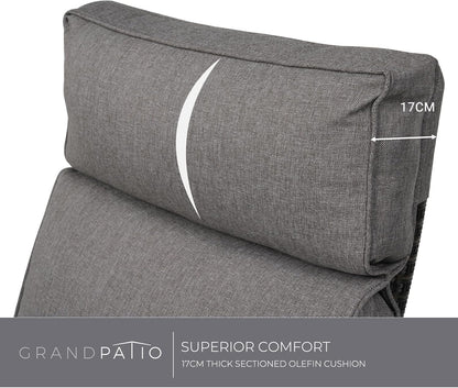 Grand patio Recliner Lounger with Seat Cushion Armrest Chair Adjustable Backrest Rattan Sun Lounger for Indoor Outdoor Use Dark Grey Dark Grey Seat Cushion and Brown Rattan - QUORE