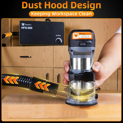 FoxAlien 1 HP 710W 65mm Diameter Compacte Palm Router voor CNC Houtbewerking, 6 Variabele Snelheden Max 30000 R/MIN Hout Trimmer met 1/4" Collet (220V)
