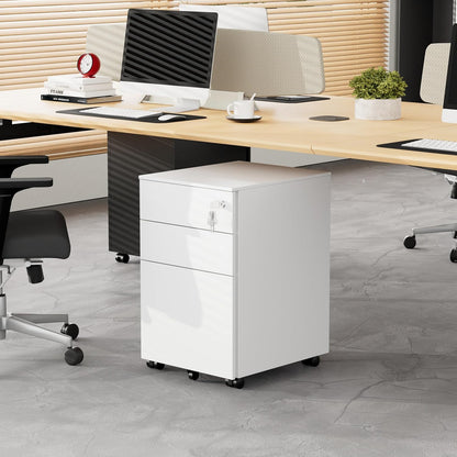 Rolcontainer met laden, mobiele archiefkast onder bureau, afsluitbare bureaukast, printtafel, 3 laden, 4 sleutels, voorgemonteerd, kantoor, thuiskantoor, voor A4/Legal/Letter