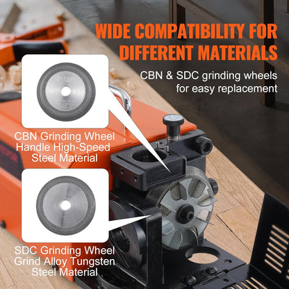 VEVOR Drill Sharpener, 3-13mm End Mill Grinder, Lip Relief Angle and 95°-135° Point Angle, Adjustable Drill, Portable Grinder with 11 Collets, CBN & SDC Wheel