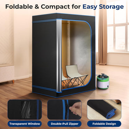 SereneLife Draagbare Sauna –Thuissauna Spa- 2-Persoons Stoomsauna Tent met 4L Stomer- 2 Opvouwbare Sauna Stoelen- Afstandsbediening-180 x 120 cm - Zwart