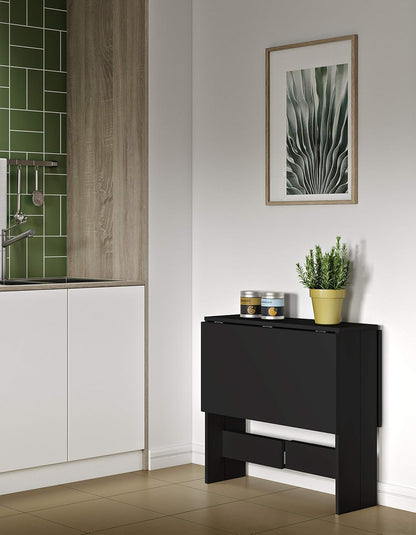 vlinder, klaptafel met 2 kleppen, van melamine spaanplaat, zwart, 103/67/28 x 76 x 73,4 (l x b x h).
