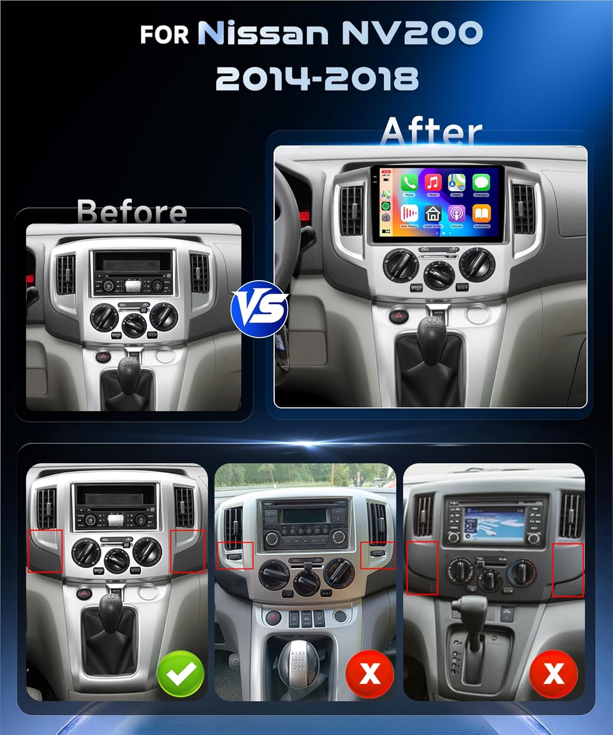 Autoradio Nissan NV200 – Multimedia Systeem – GPS Navigator – 9 Inch Touchscreen – Draadloos CarPlay – Android Auto – Bluetooth 5.0 – AHD Achteruitrijcamera Met Nachtzicht