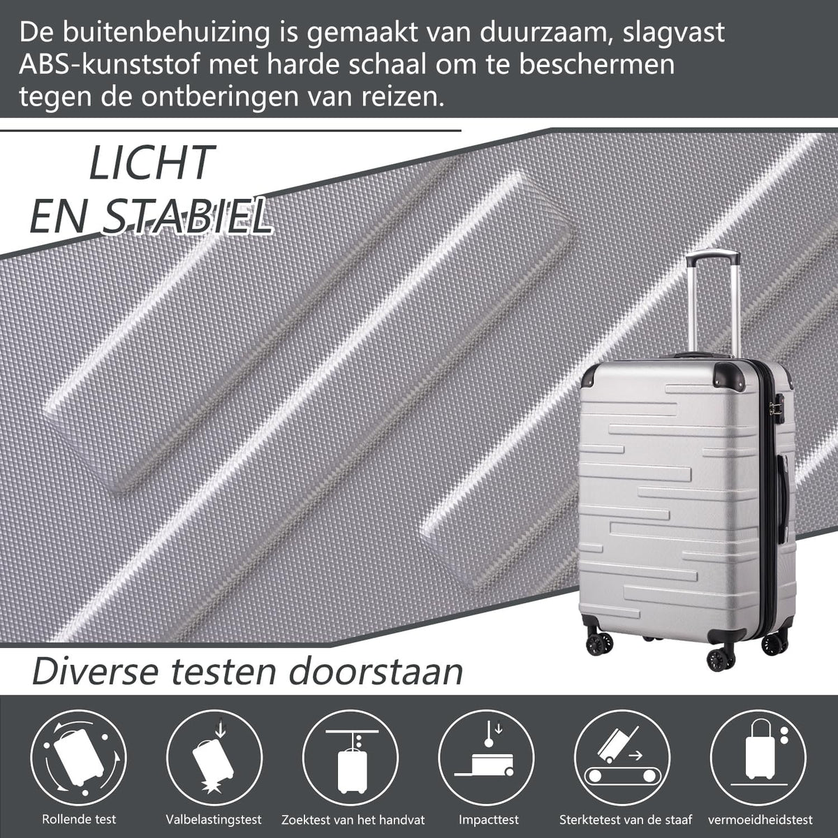 COOLIFE 3-delige kofferset Bagagesets Carry On Hand Cabine Bagage Medium Koffer Grote Inchecken Uitbreidbare Koffer met harde schaal reiskofferset met TSA-slot ABS kofferset (Zilver, 56+67+77cm)