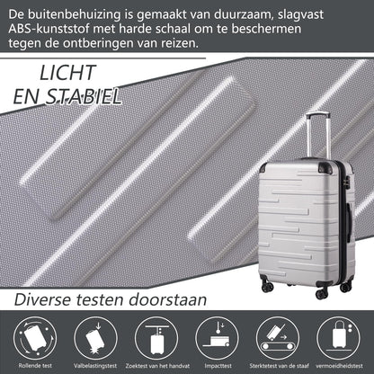 COOLIFE 3-delige kofferset Bagagesets Carry On Hand Cabine Bagage Medium Koffer Grote Inchecken Uitbreidbare Koffer met harde schaal reiskofferset met TSA-slot ABS kofferset (Zilver, 56+67+77cm)