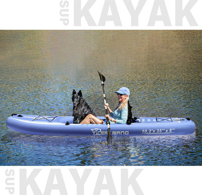 TIGERXBANG 10.2'x35"x8" Opblaasbare Kajak met Afneembare Zitting, SUP-Kajak Set Inclusief HandPomp/Aluminium Qar/Rugzak, Opblaasbare Boot voor Volwassenen/Kinderen | voor Vissen, Touring-Paars